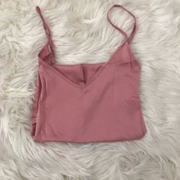 Pink Satin Slip Dress With Spaghetti Straps & V-Neckline - Picture 1 of 3